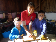 Claire Scott helping school children build nest boxes at Windmill Farm 